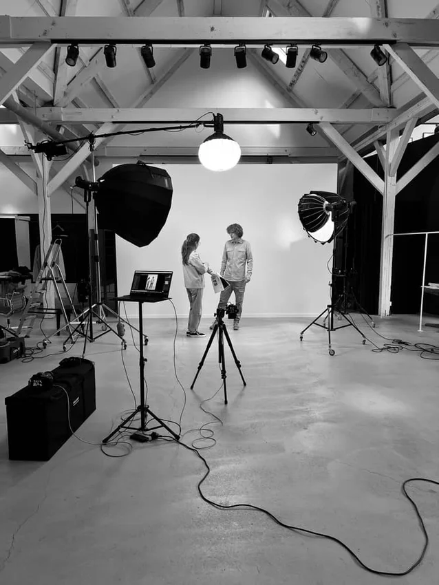 The crew working in the studio