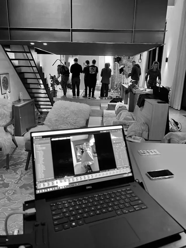 Watching the shoot from the monitor