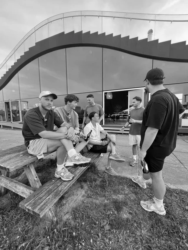 The team on a sunny location shoot